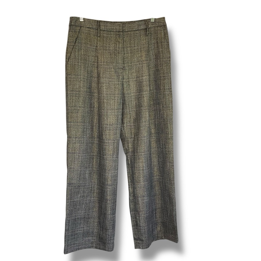 Jason Wu Pants Tweed Brown Black Gold Wide Plaid Dressy Office Trousers Size 10